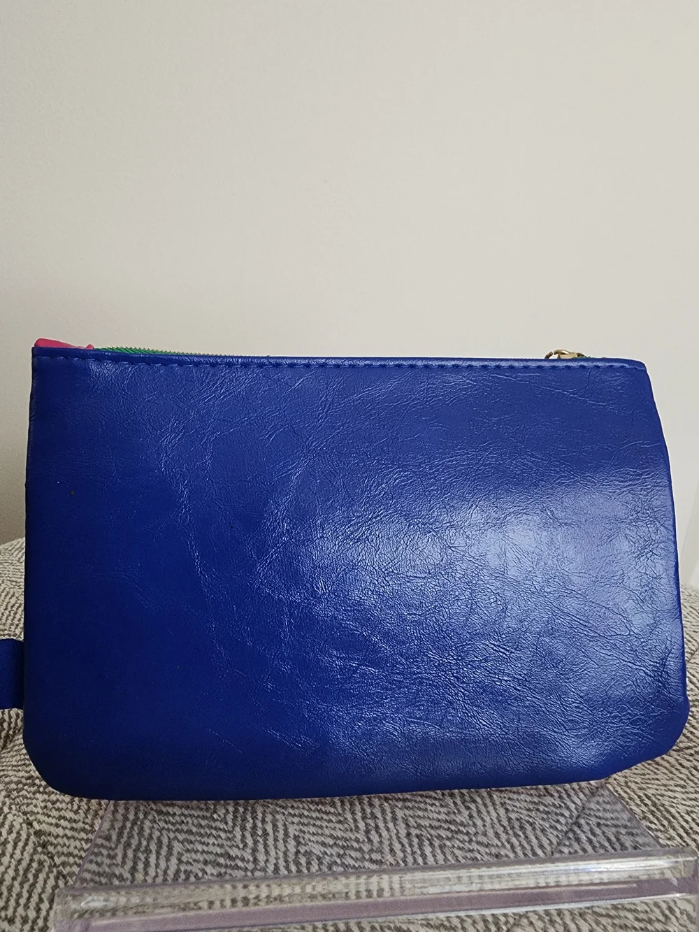 Ipsy Hot Pink And Blue Leather Cosmetic Pouch